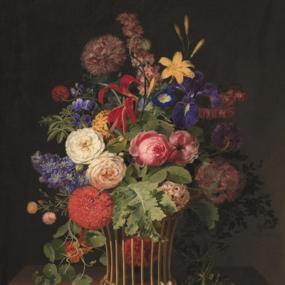 A Light Cane Basket With Flowers By C. D. Fritzsch