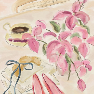 Still Life Watercolor Illustration with Ballerinas