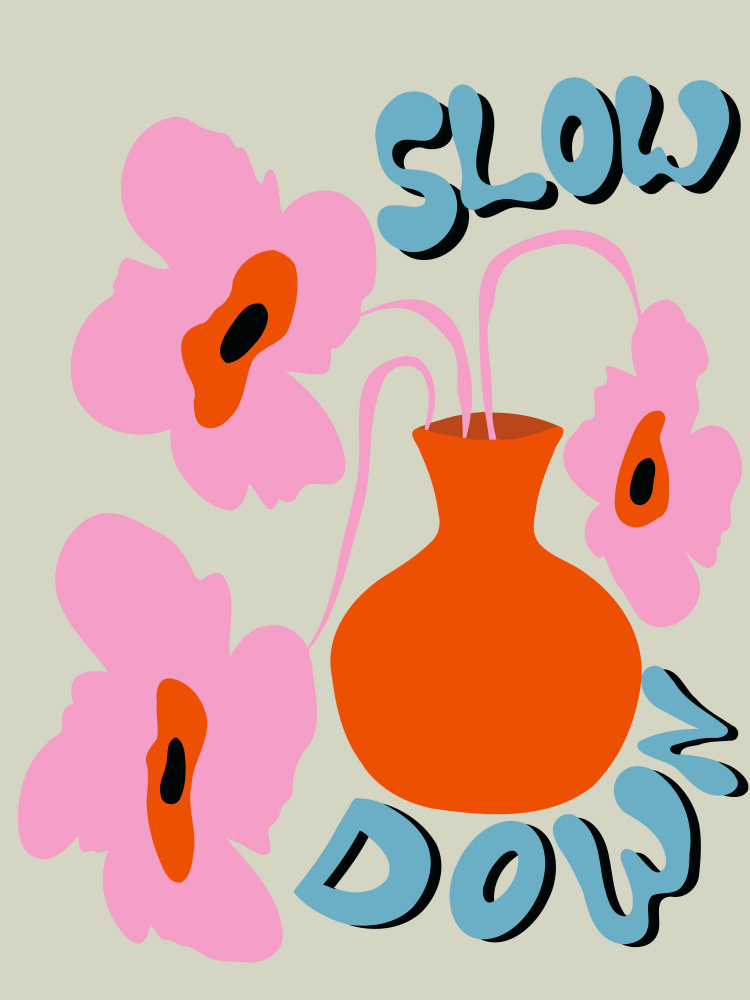 Slow Down Pink Flowers by Miho Art Studio — canvas wall art