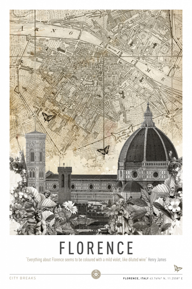 Florence Historic City Map by Simon Goggin — canvas wall art