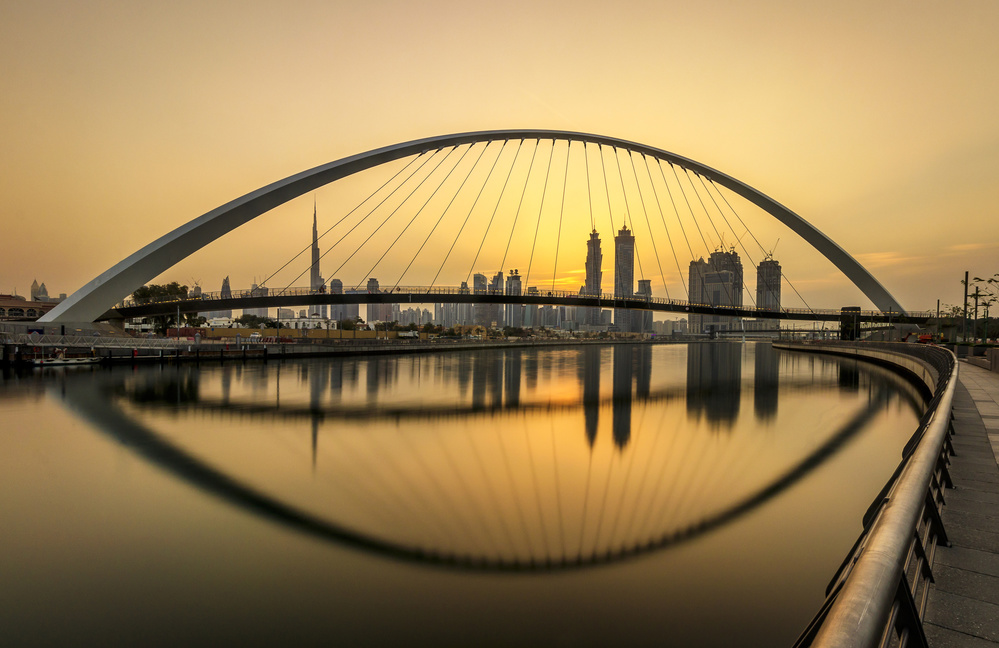 Dubai Golden Hour Bridge by Mohammed Shamaa — canvas wall art