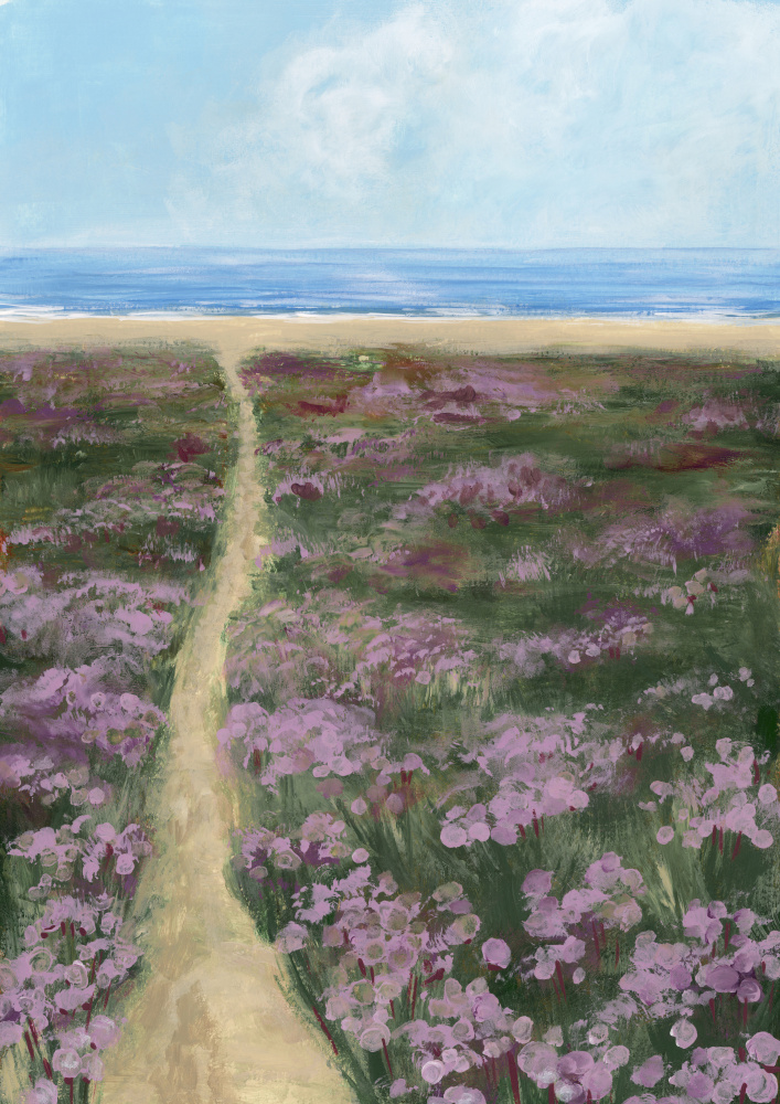 Purple Flowers Beach Path by Rosana Laiz Blursbyai — canvas wall art