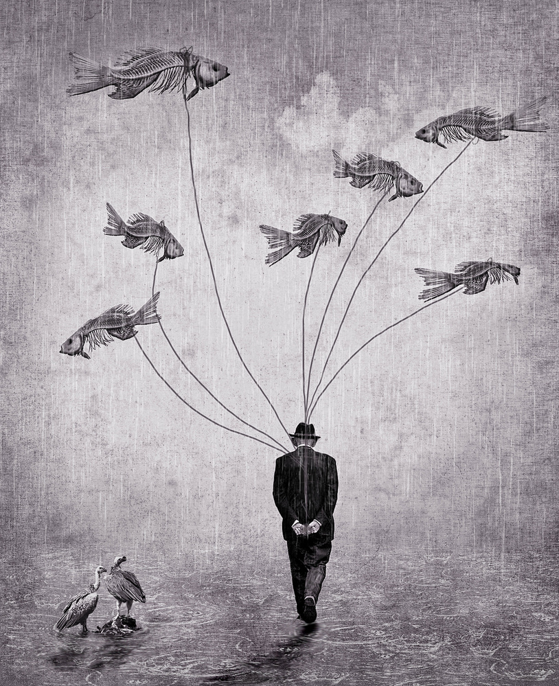 Man with Fish Skeletons by ARUN MOHANRAJ — canvas wall art