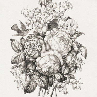 Roses and Bluebells 1870 Chromolithograph Art