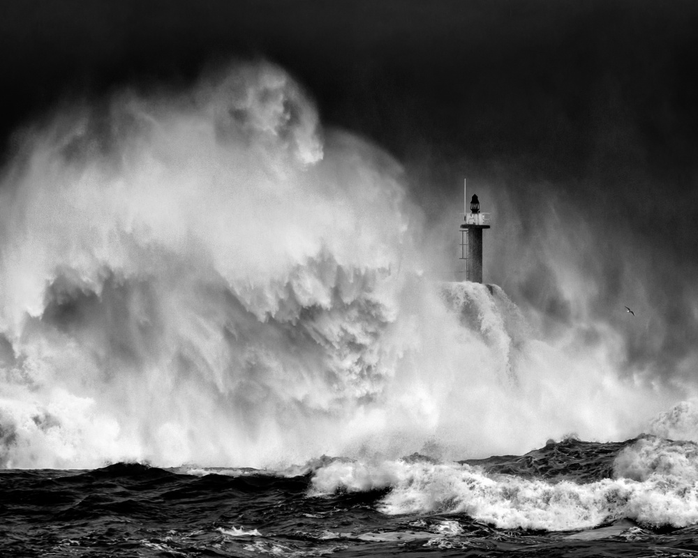 Lighthouse In Rough Seas by Alberto García — canvas wall art