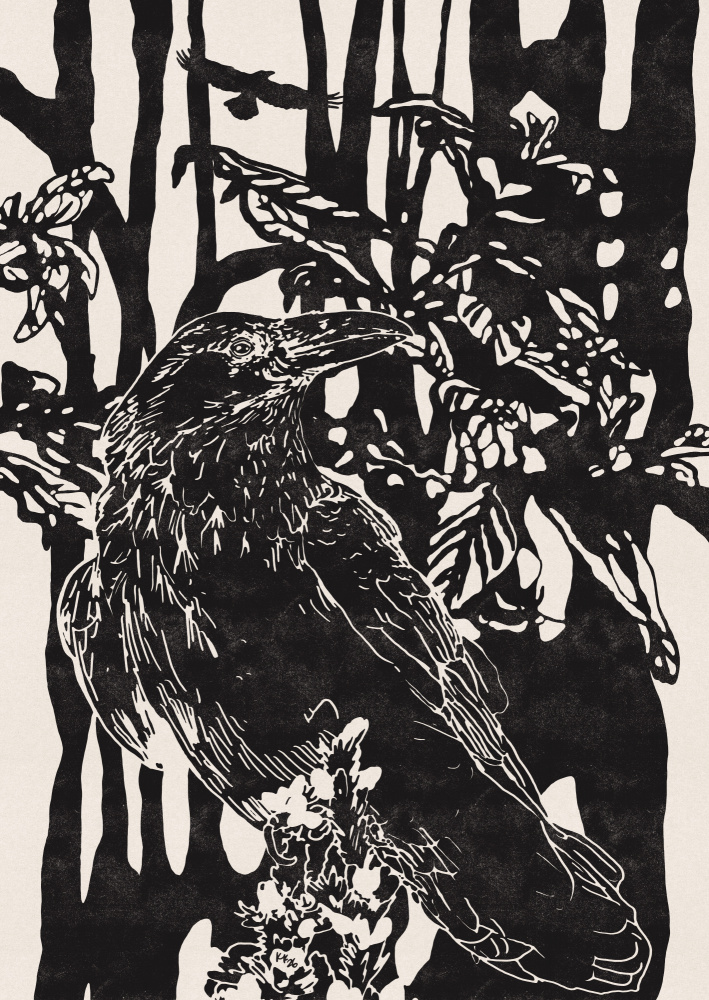 Raven in Dark Woods by Katariina Kosunen — canvas wall art