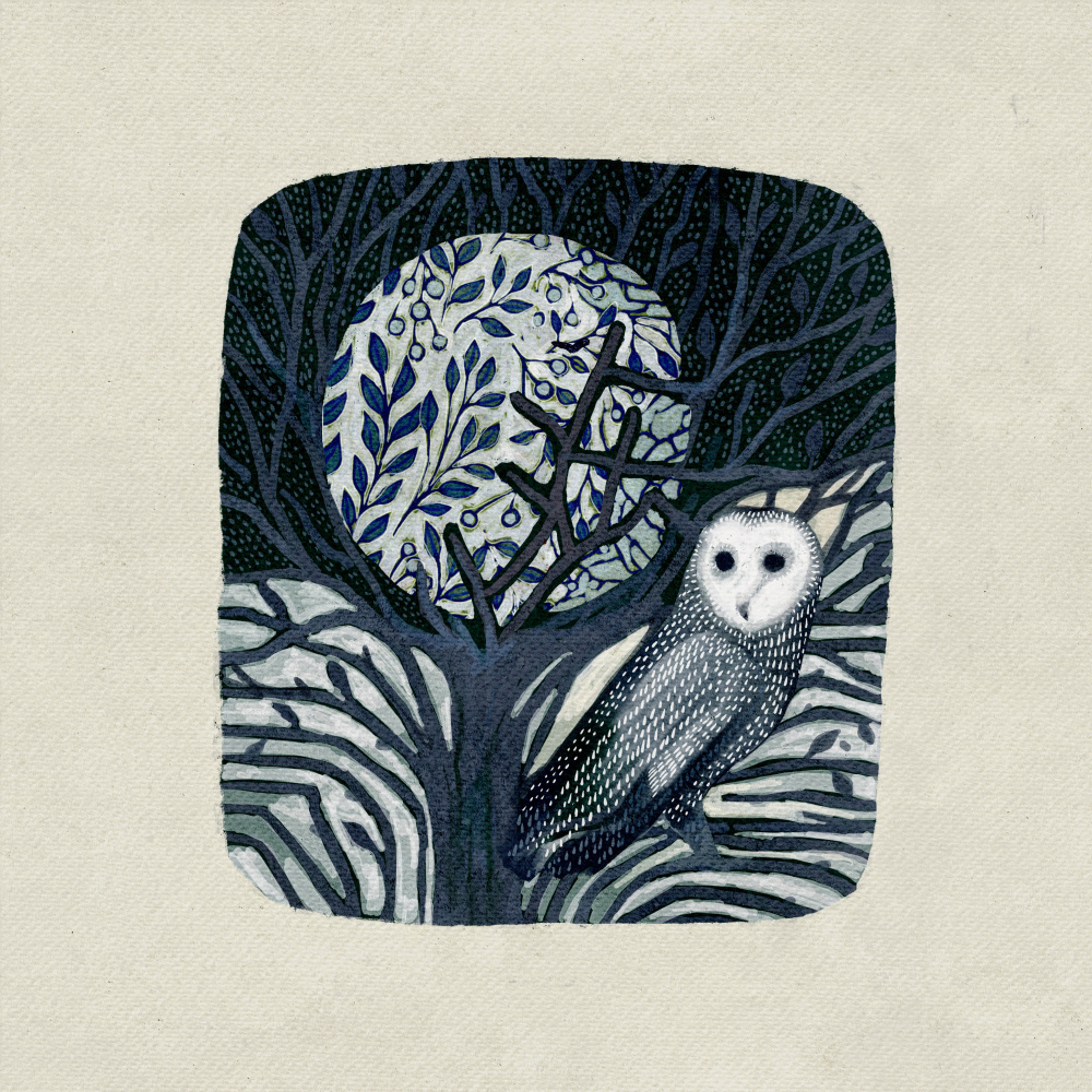Owl and Moon by Katie O'Shea — canvas wall art