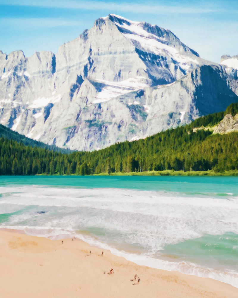 Majestic Mountain Lake Beach by Uma Gokhale — canvas wall art