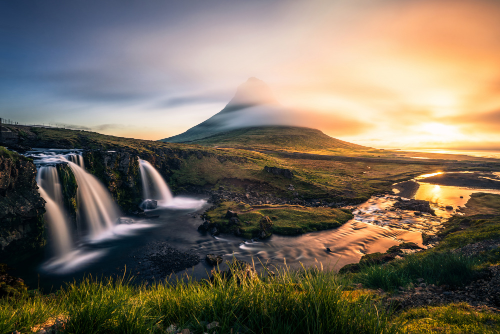 Kirkjufell Waterfall Sunrise by Matthias Bergolth — canvas wall art