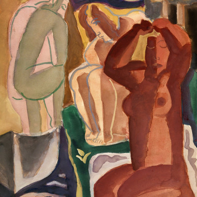 Two Bathing Women and a Bridge Figure 4x5 Clean