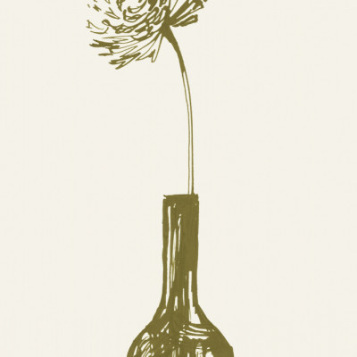 Flower in a vase ink sketch (olive green)