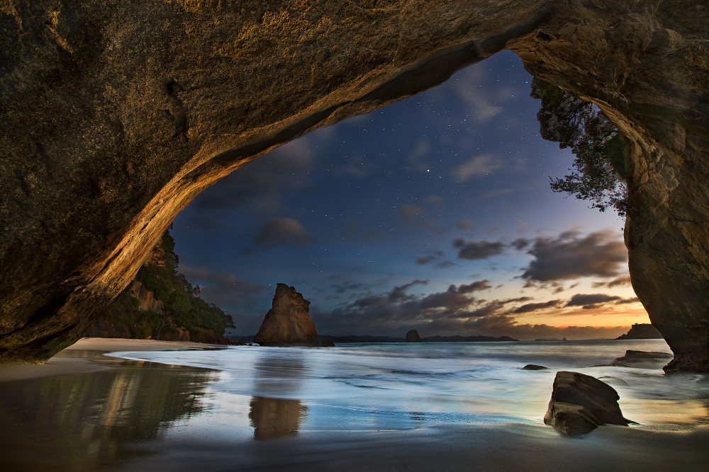 Starry Night Beach Cave by Yan Zhang — canvas wall art