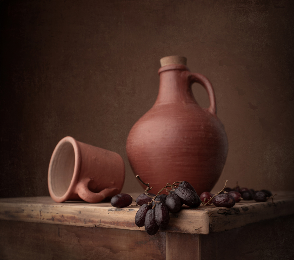 Clay Jug and Grapes by Margareth Perfoncio — canvas wall art