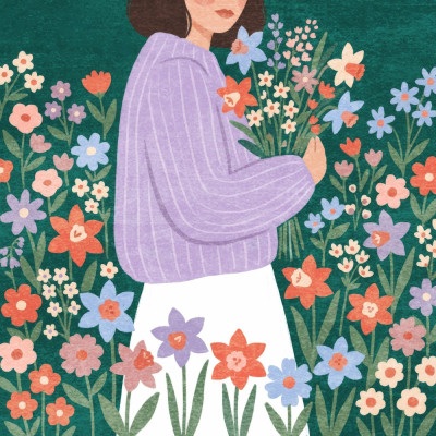 Woman Picking Spring Flowers