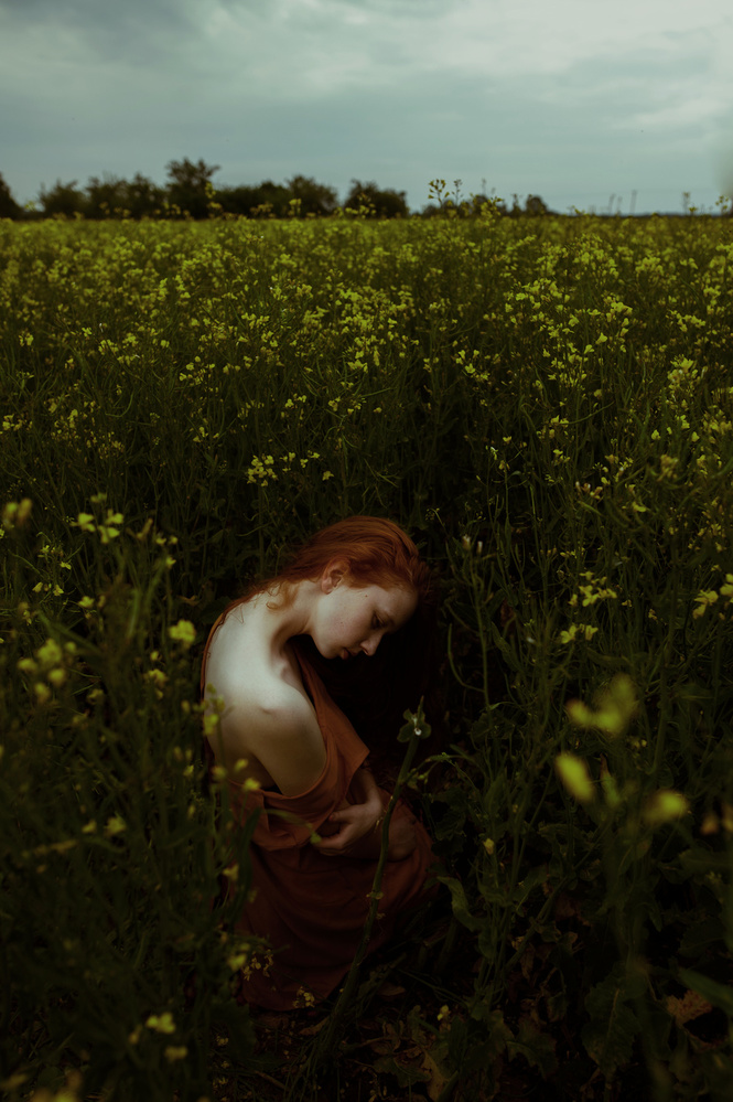 Pensive Redhead In Field by Barbora Biňovcová — canvas wall art
