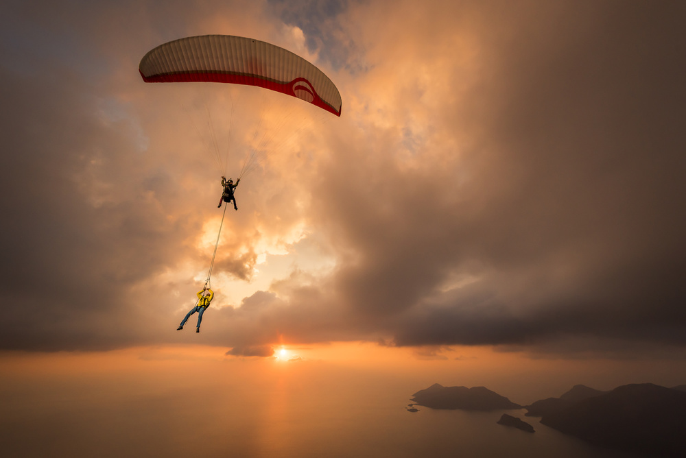 Sunset Paragliding Adventure by Tristan Shu — canvas wall art