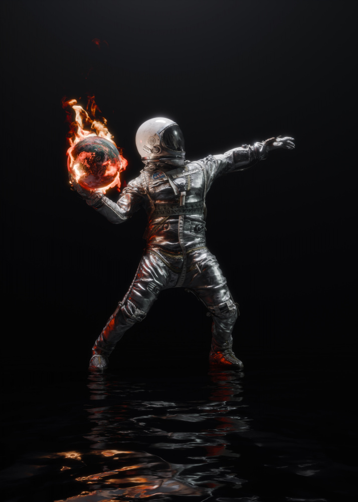 Astronaut Burning Earth by Nicebleed — canvas wall art
