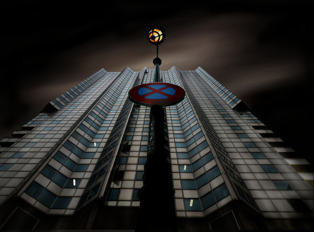 Skyscraper Under Dark Sky by Pierre Bacus — canvas wall art