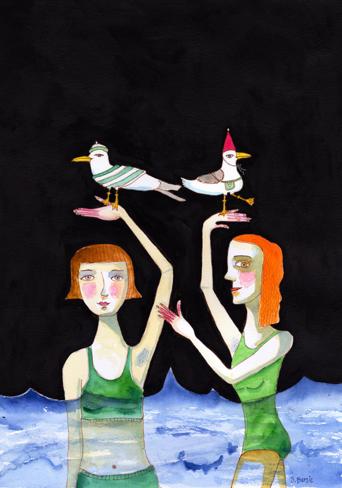 Seagulls In Hats by Sharyn Bursic — canvas wall art