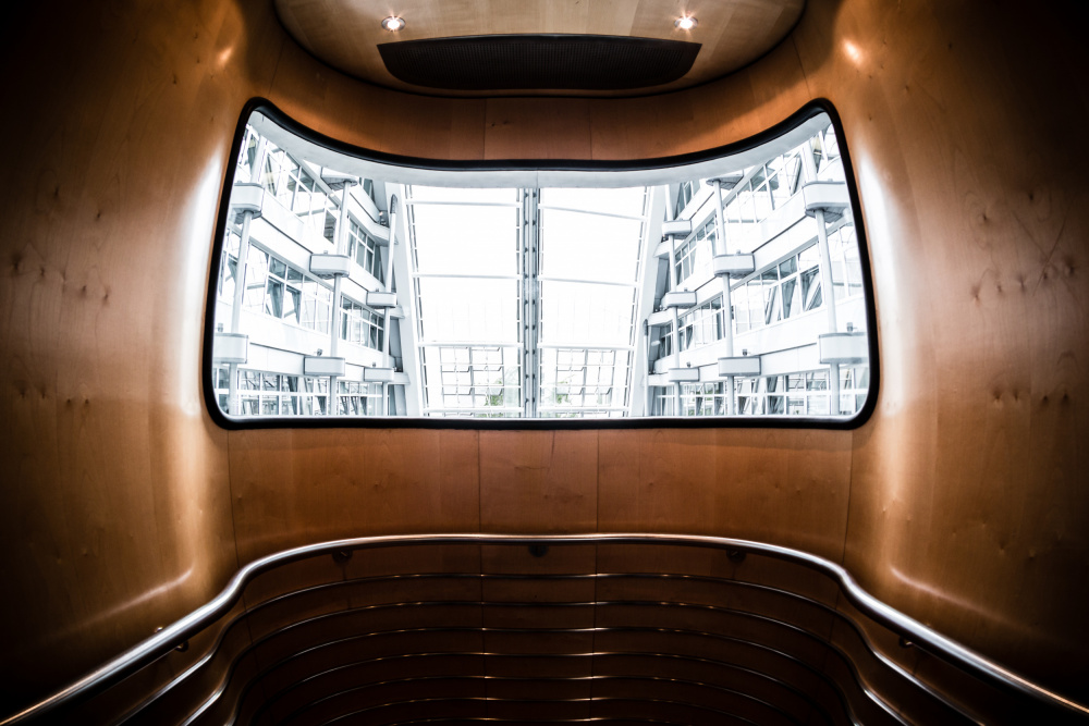Curved Window Urban View by Hervé Loire — canvas wall art