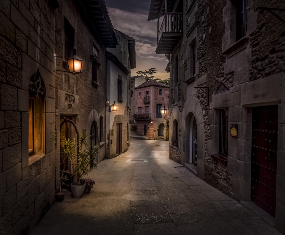 Old Town Night Path by Ole Moberg Steffensen — canvas wall art