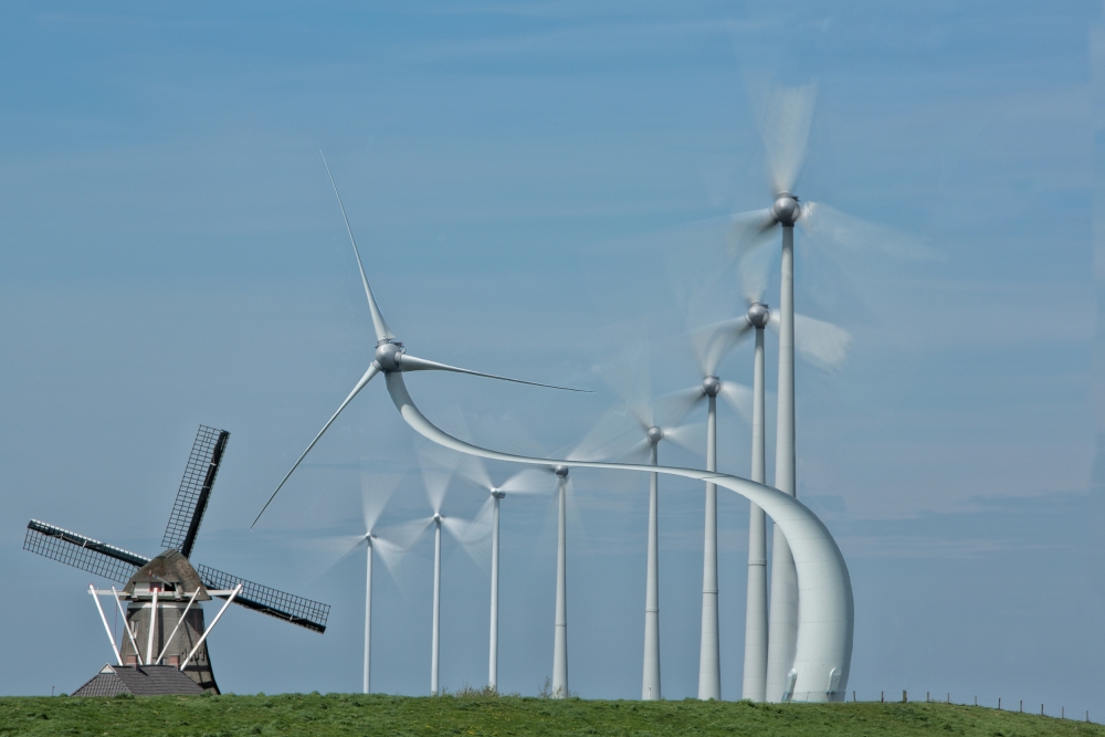 Windmill and Modern Turbines by Max Witjes — canvas wall art