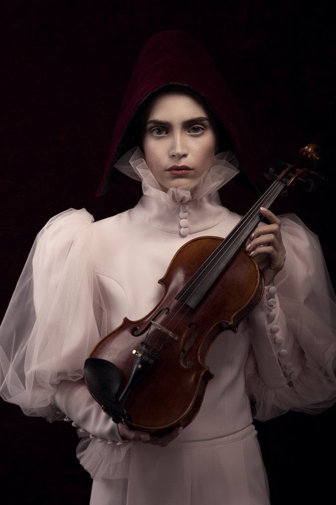 Hooded Violinist Portrait by Peyman Naderi — canvas wall art