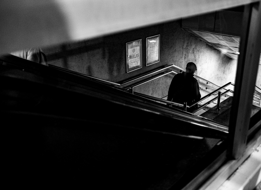 Solitary Subway Descent by Ali Ayer — canvas wall art