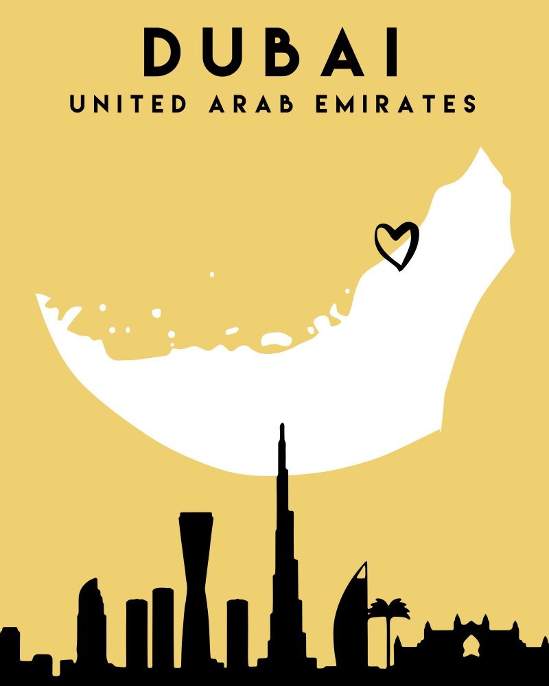 Golden Dubai Skyline Map by Emiliano Deificus — canvas wall art