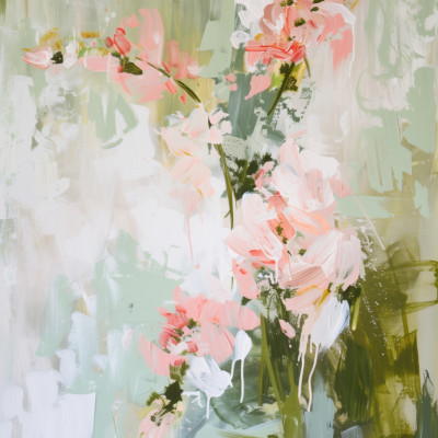 Abstract Pink Green Flowers