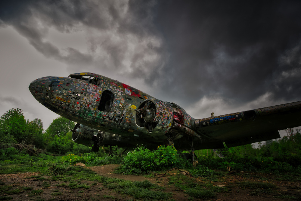 Abandoned Plane Storm Sky by Boštjan Hribar — canvas wall art