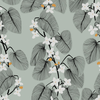 Japandi Farmhouse elegant tendrils dusty teal seamless pattern