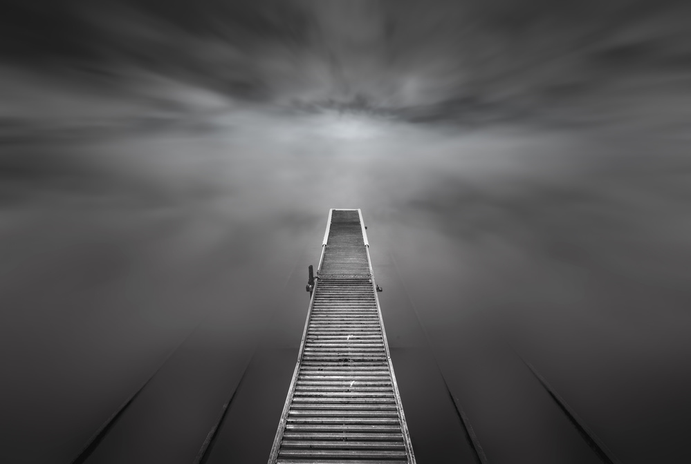 Misty Pier Horizon by Joaquin Guerola — canvas wall art