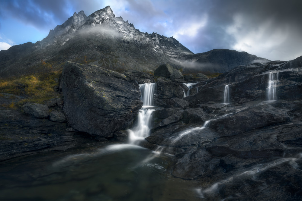 Dramatic Mountain Waterfalls by Ole Henrik Skjelstad — canvas wall art