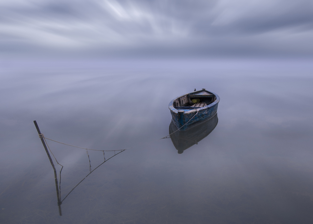 Tranquil Blue Boat by Joaquin Guerola — canvas wall art