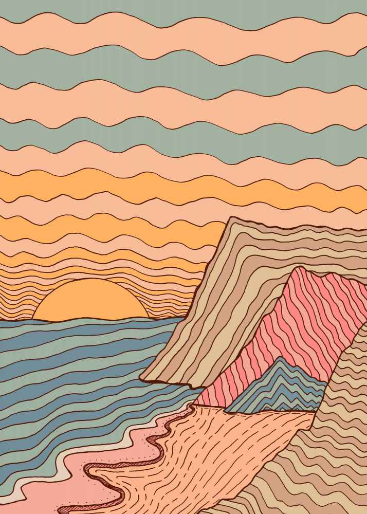Wavy Coastal Sunset by Stephen Wade — canvas wall art