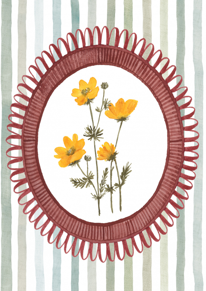 Blue Stripes Yellow Flowers by Suchi Deb — canvas wall art