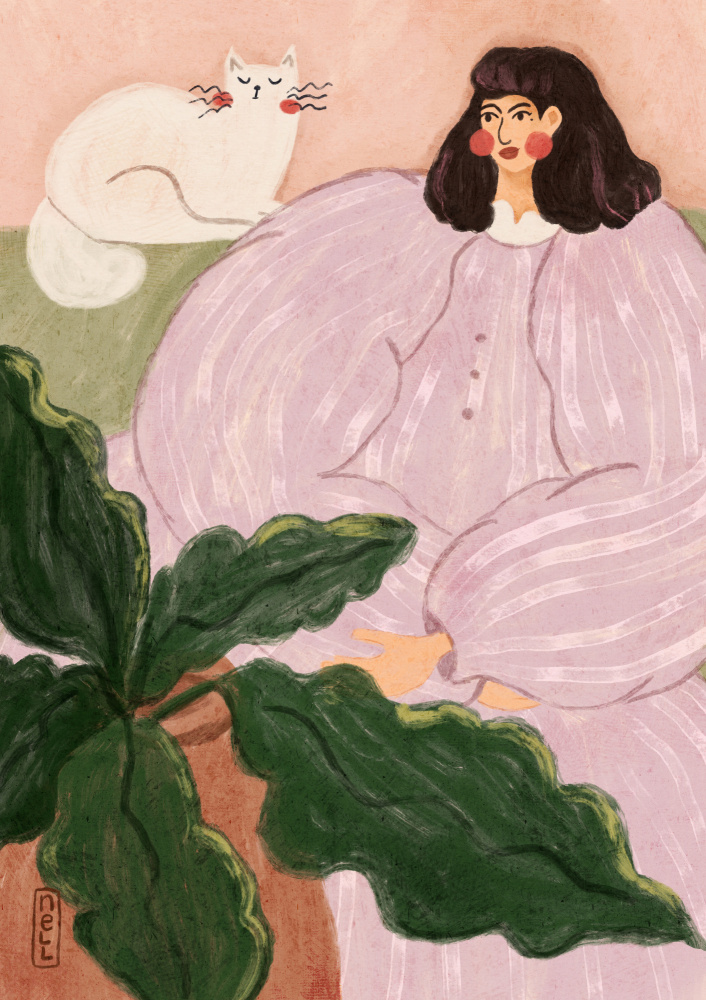 Cozy Woman With Cat by Dirkie Nell — canvas wall art