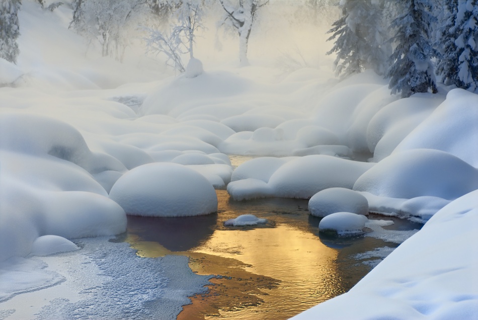 Golden Winter River by Dmitry Dubikovskiy — canvas wall art