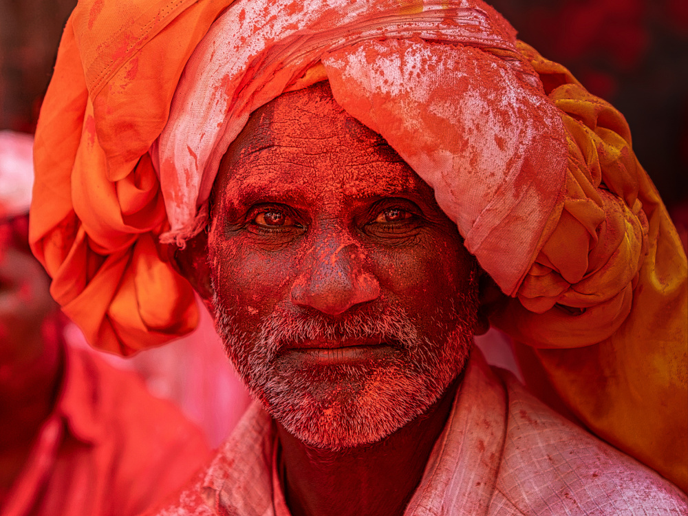 Red Holi Festival Man by Rahul Wedpathak — canvas wall art