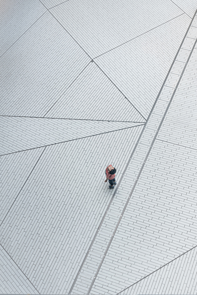 Lone Figure Geometric Path by Alan Kwang — canvas wall art