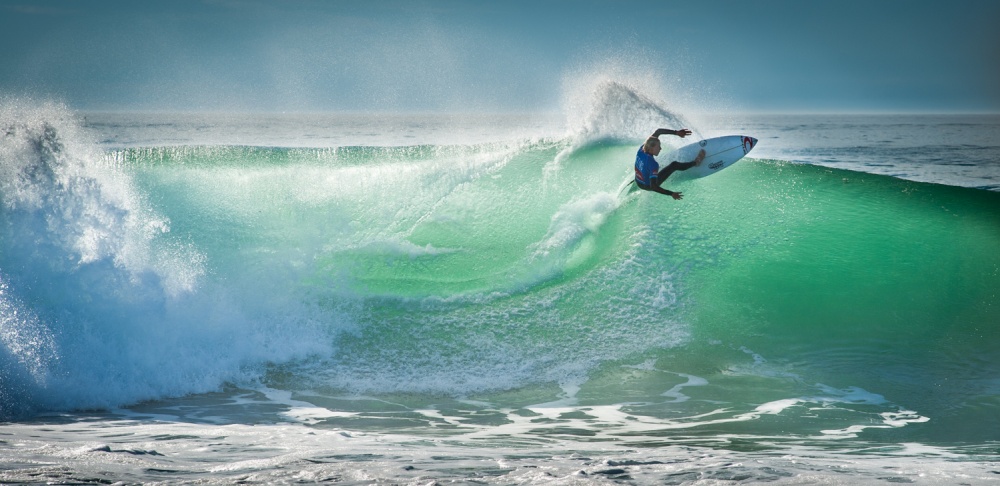 Green Wave Surfing by Arnaud Beau — canvas wall art