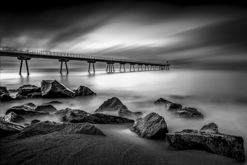 Misty Pier Seascape by Roser Gimeno — canvas wall art
