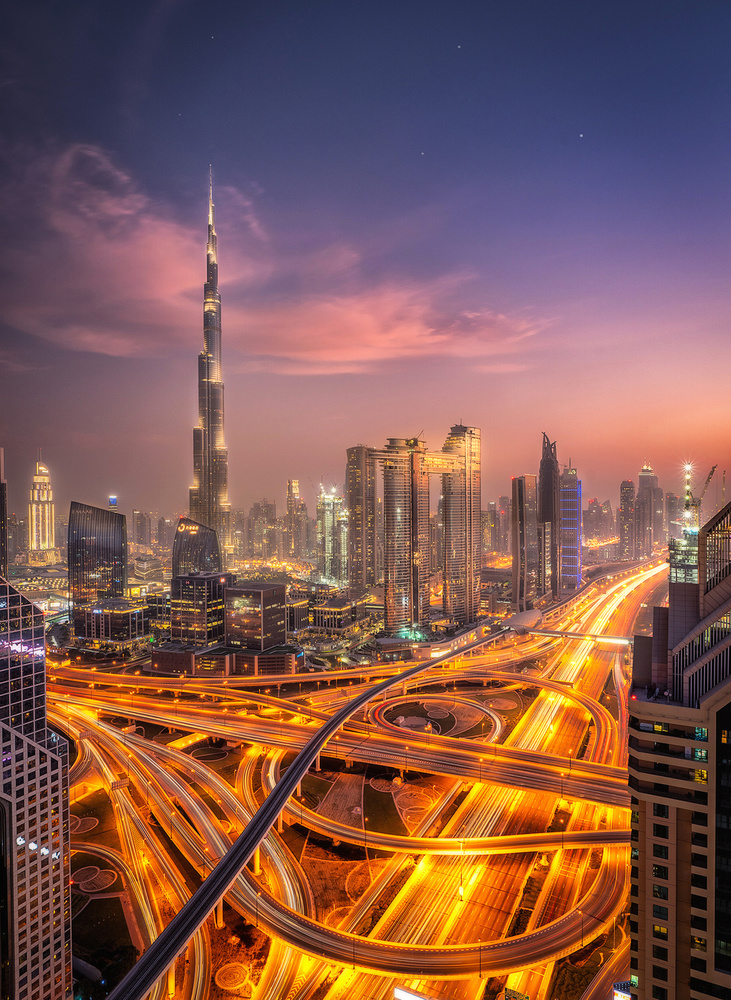 Dubai Night Cityscape by Álvaro Pérez &amp Jose M. Pérez. Brothers — canvas wall art