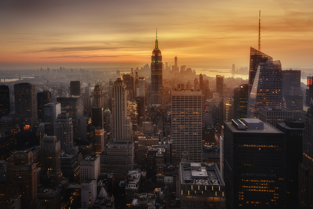 Golden Manhattan Skyline by Jorge Ruiz Dueso — canvas wall art