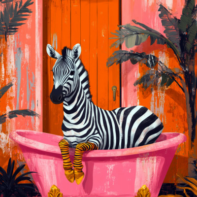 Zebra In the Pink Bathtube