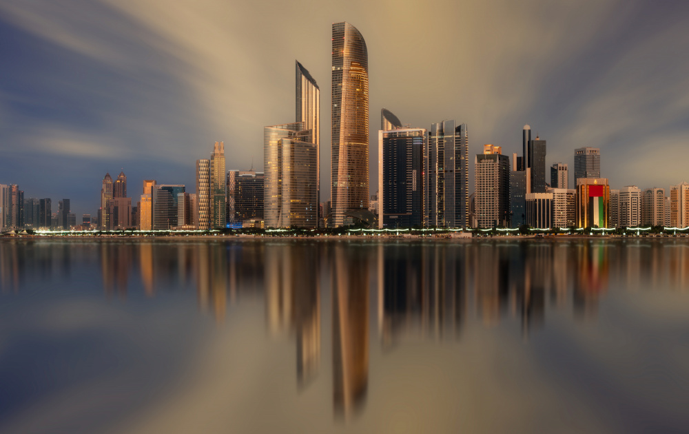 Abu Dhabi Cityscape Reflections by Bartolome Lopez — canvas wall art