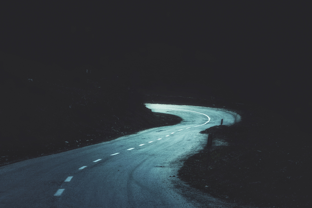 Winding Night Road by Asef Azimaie — canvas wall art
