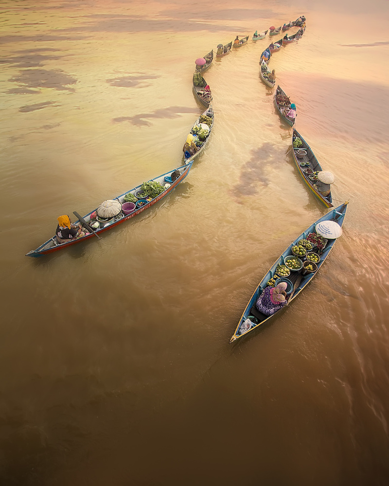Golden River Market by Fauzan Maududdin — canvas wall art