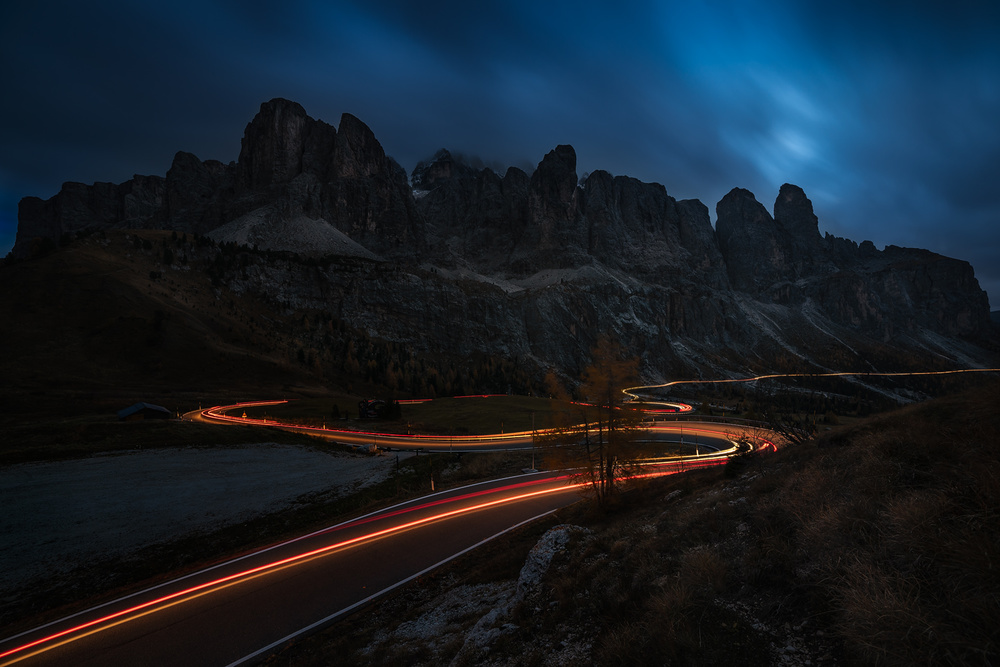 Winding Mountain Night Lights by Marian Kuric QEP — canvas wall art